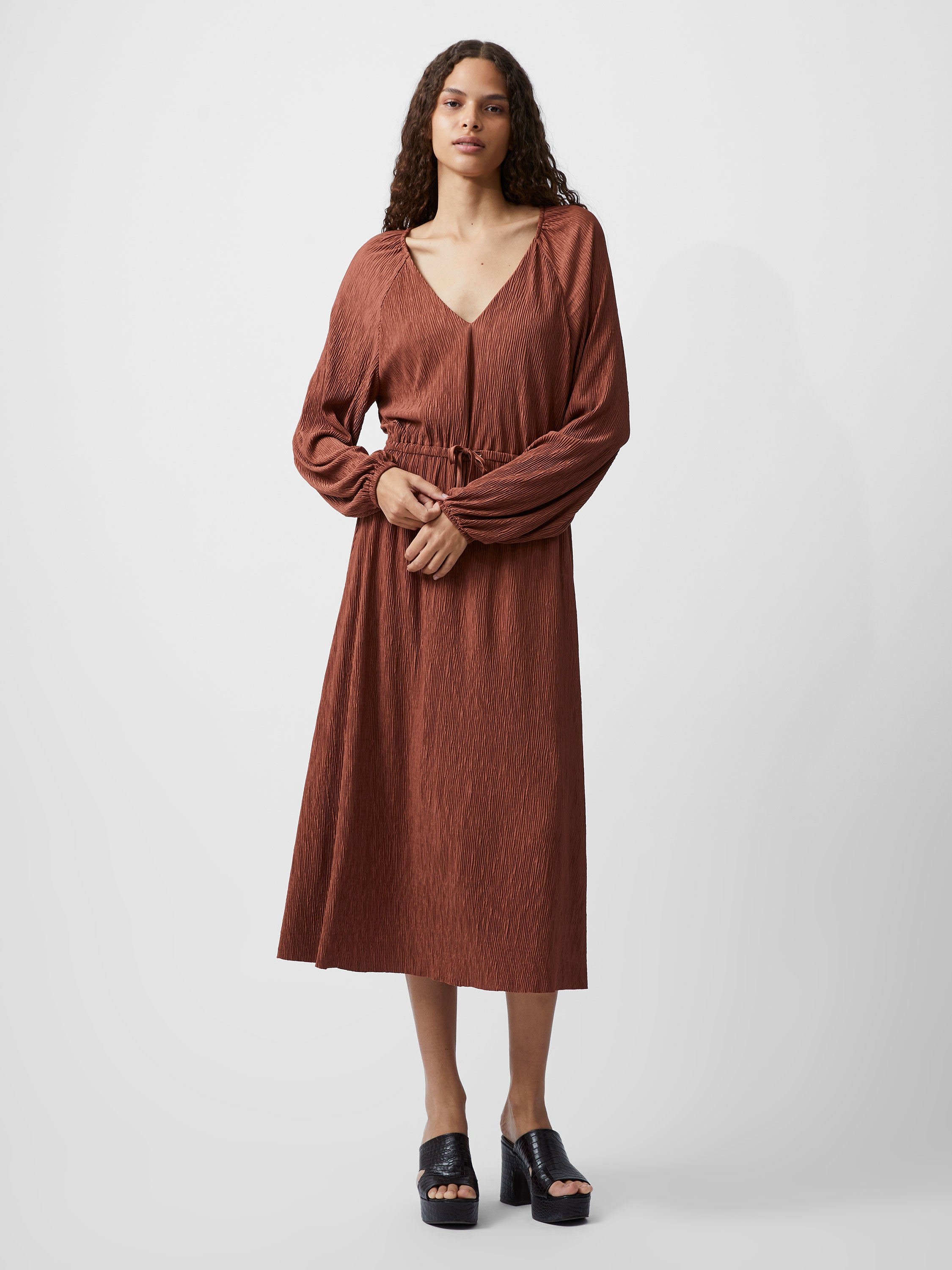 French Connection Tess Crinkle Satin Dress-Russet Brown-71XDG Eva Lucia French Connection Tess Crinkle Satin Dress-Russet Brown-71XDG Eva Lucia