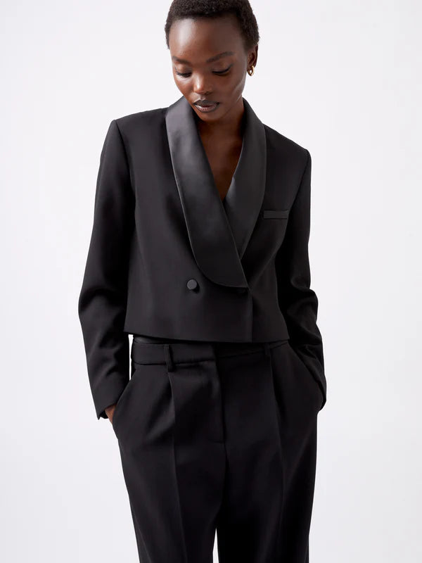 French Connection Gemma Carey Satin Tuxedo Blazer Blackout 75XND
