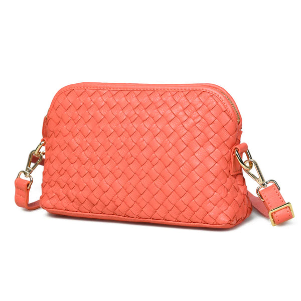 Bell & Fox Ira Hand Woven Crossbody Bag in Coral Leather