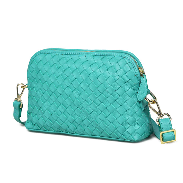 Bell & Fox Ira Woven Crossbody Bag in Teal Leather