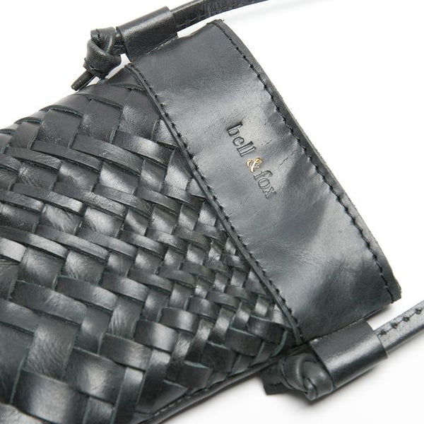 Bell & Fox Kasi Mini Hand Woven Crossbody Bag in Black Leather