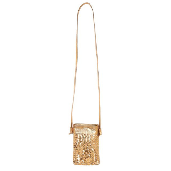 Bell & Fox Kasi Mini Hand Woven Crossbody Bag in Bronze Metallic Leather