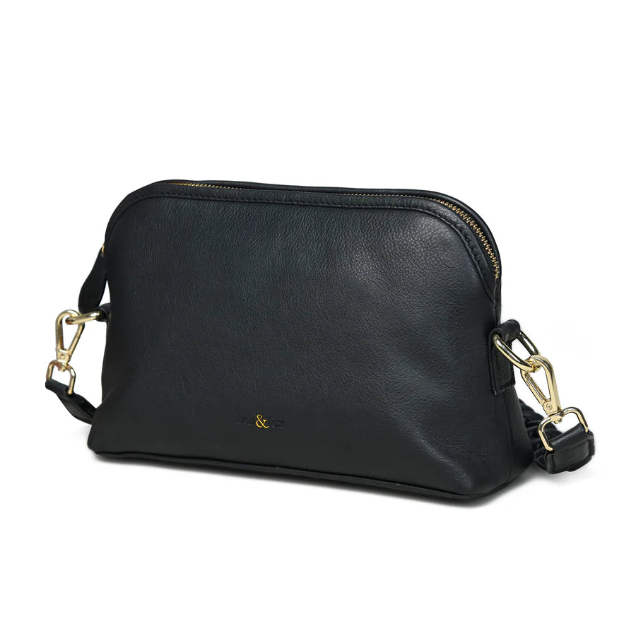 Bell & Fox Layla Crossbody Bag with Handwoven strap in black leather