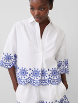 French Connection Alissa Cotton Embroidered Popover Shirt-Linen White-72WCB