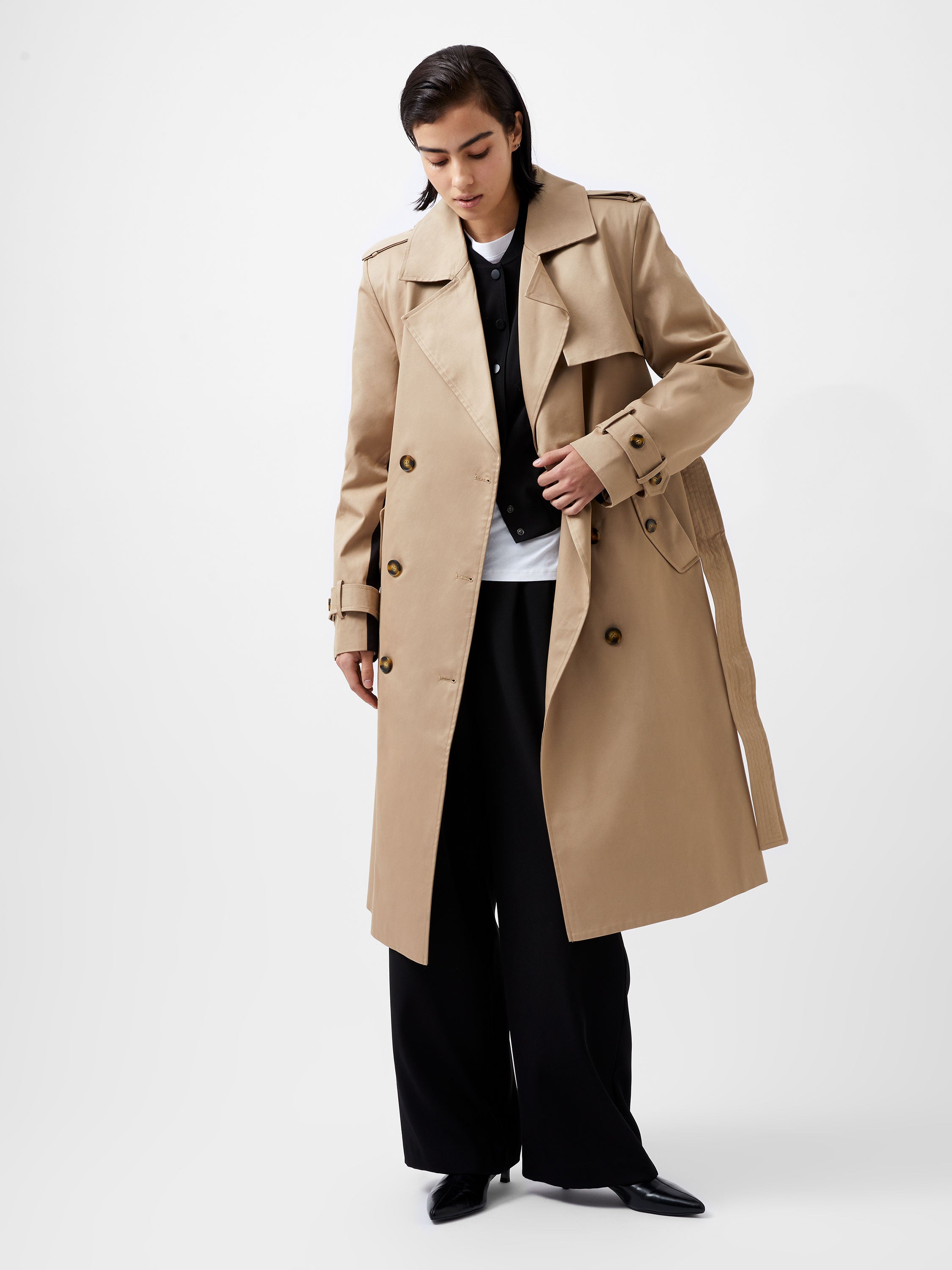 French Connection Coco Twill Trench Coat Autumn Caramel 70XAO