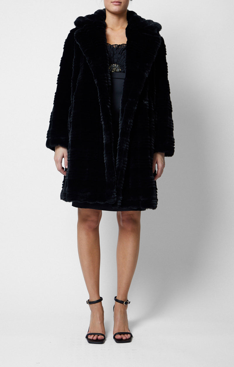 French Connection Daryn Faux Fur Coat-Blackout-70VAI