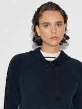 French Connection Wren Sleeve Trim Detail Hoodie in Navy Black - 77DZ7