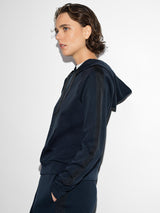 French Connection Wren Sleeve Trim Detail Hoodie in Navy Black - 77DZ7