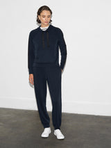 French Connection Wren Sleeve Trim Detail Hoodie in Navy Black - 77DZ7