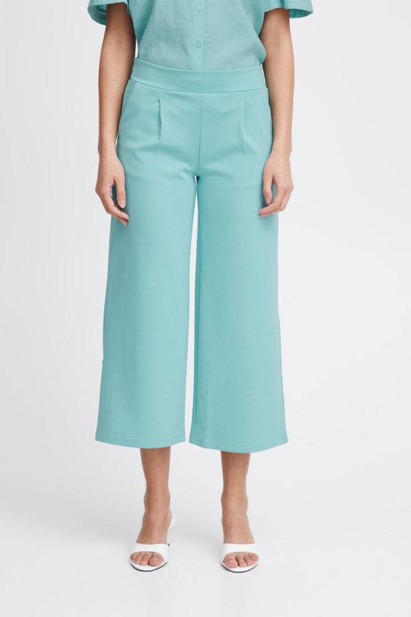 Ichi Kate Sus Wide Leg Cropped Trousers-Nile Blue-20116301