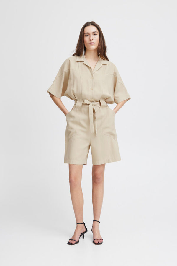 Ichi Rivaly Shorts Jumpsuit-Oxford Tan-20121212