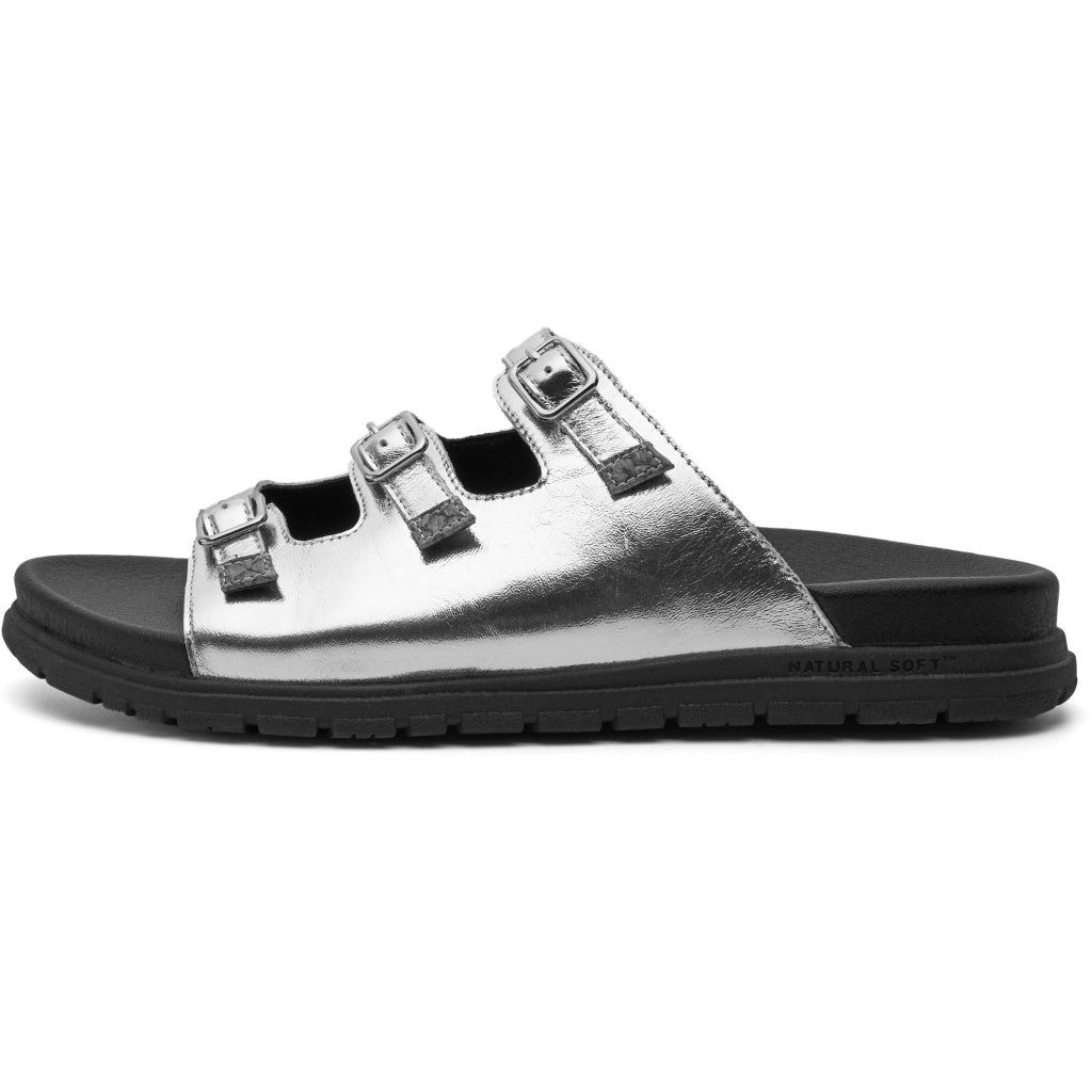 Woden-Shoe The Bear Ellen Leather Sandal in Metallic Black and Silver - WS144