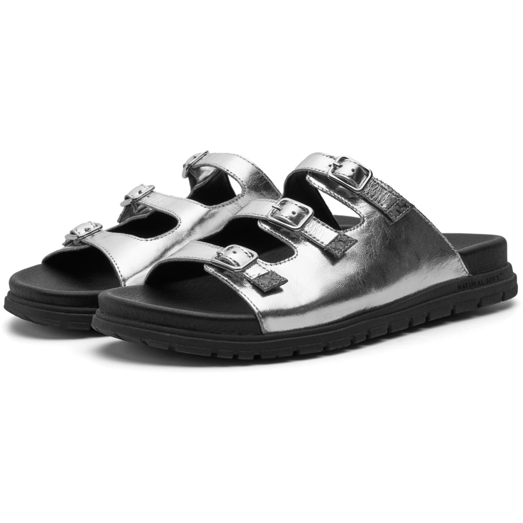Woden-Shoe The Bear Ellen Leather Sandal in Metallic Black and Silver - WS144