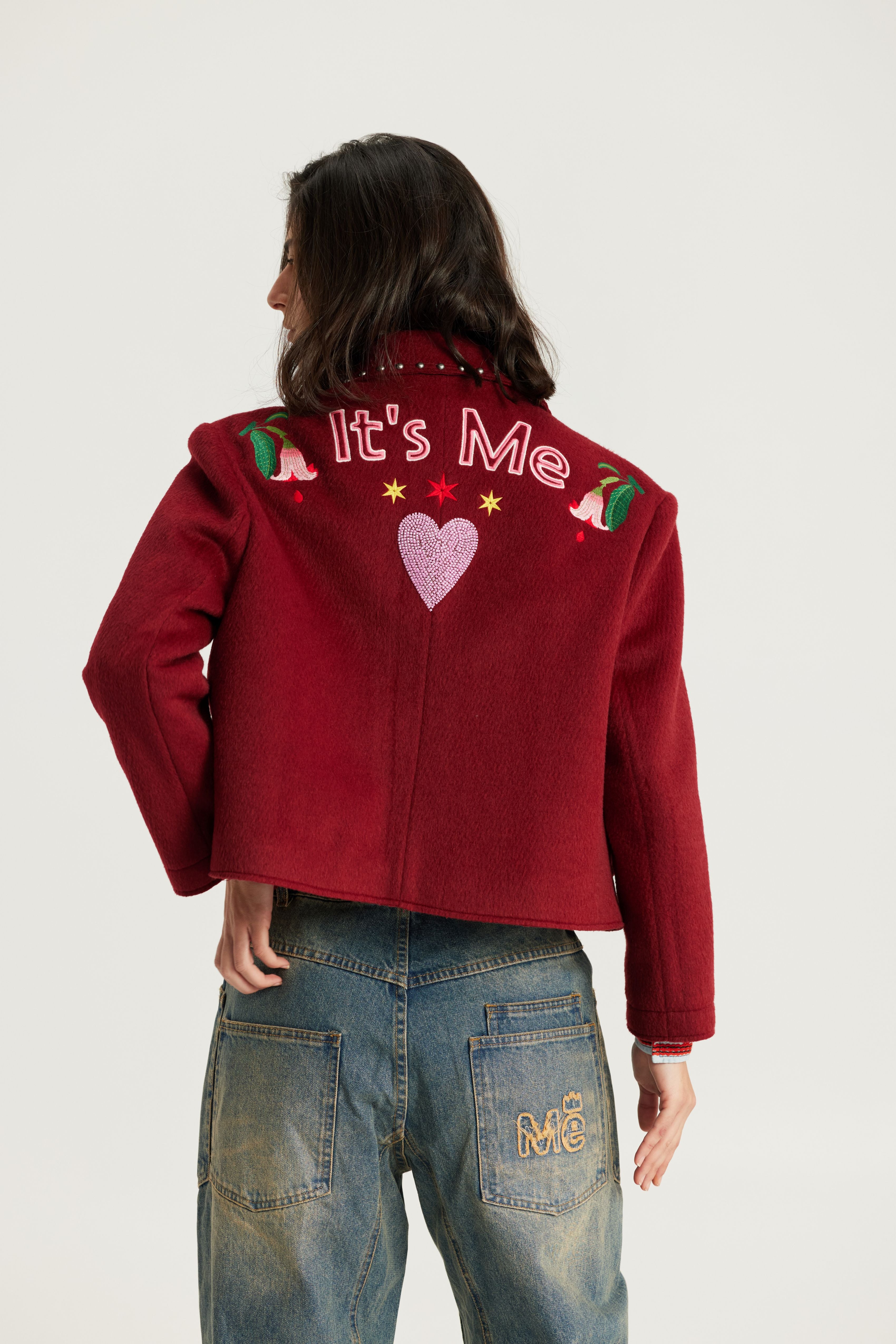 Me369 Heven Short Embroidered Jacket in Bordo