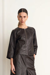Pieszak Lanni Leather Jacket in Black Coffee - J235066