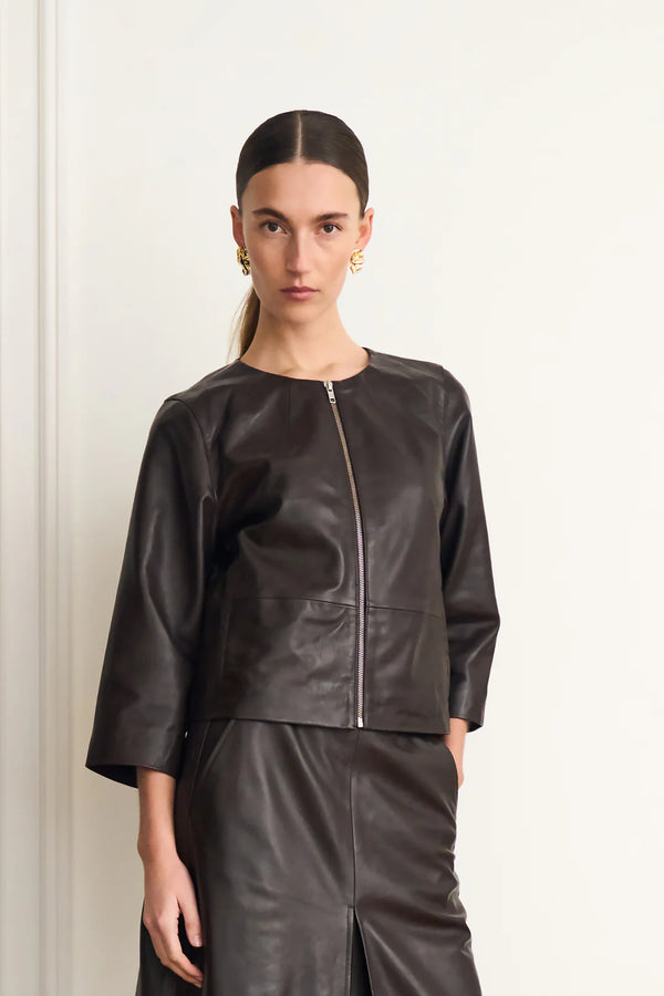 Pieszak Lanni Leather Jacket in Black Coffee - J235066