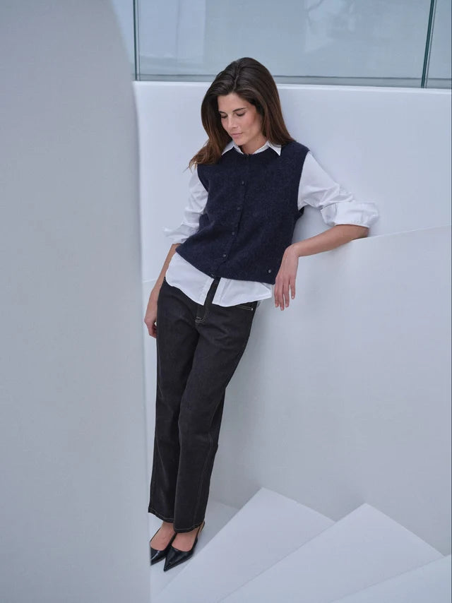 Mos Mosh Almine Thora Knit Vest in Navy