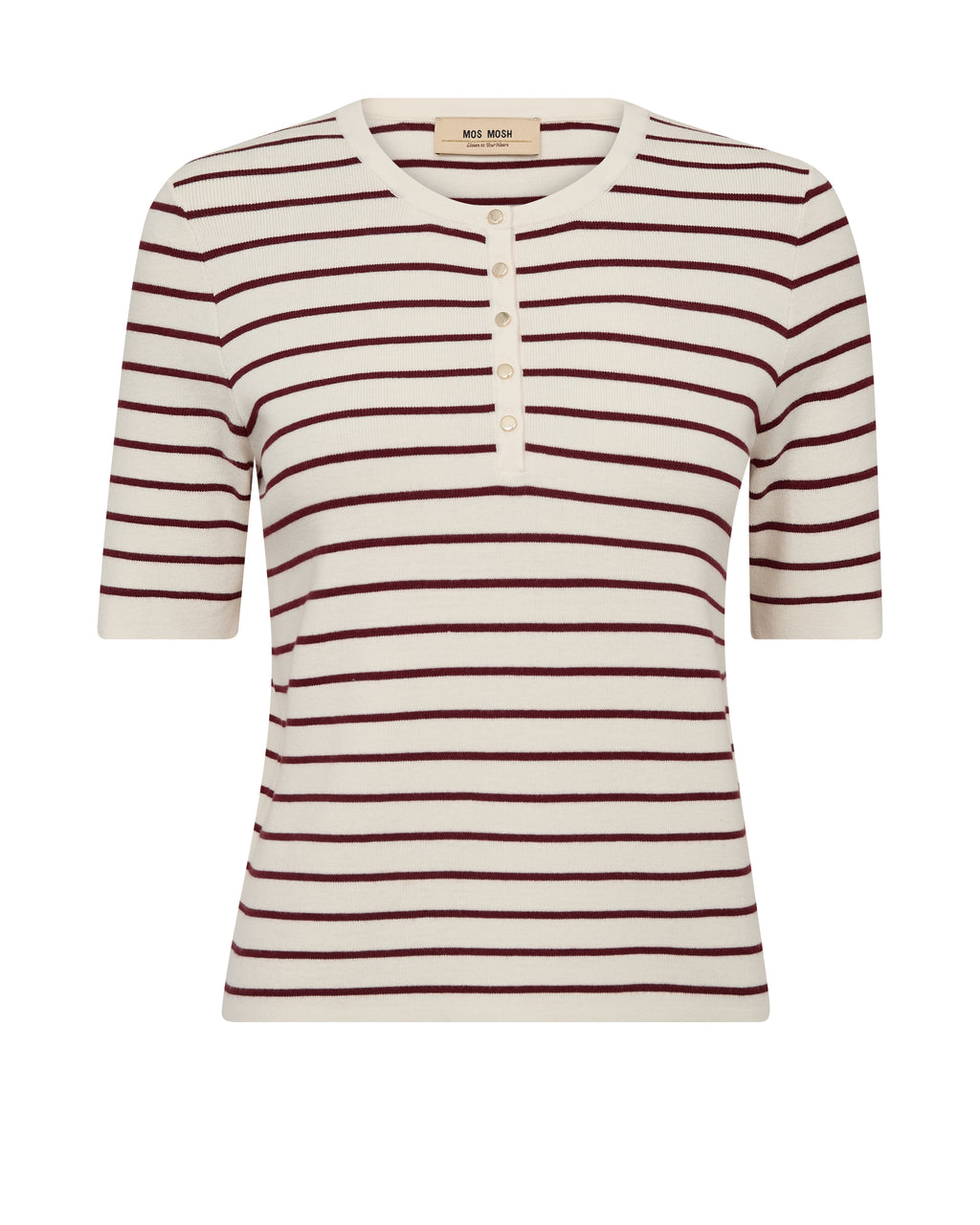 Mos Mosh - Aliz Caliz Stripe Short Sleeve Knit in Cabernet