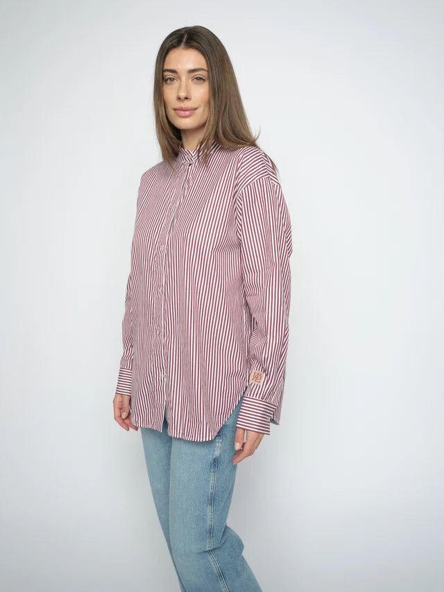 Mos Mosh - Karis Slim Stripe Shirt in Cabernet