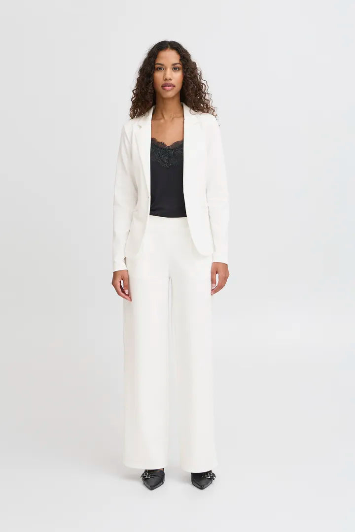 Ichi Kate Sus Long Wide Trouser in Cloud Dancer - 20118337