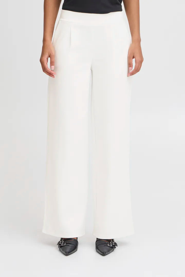 Ichi Kate Sus Long Wide Trouser in Cloud Dancer - 20118337