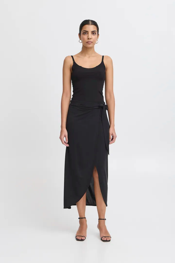 Ichi Panny Long Wrap Skirt in Black - 20123034