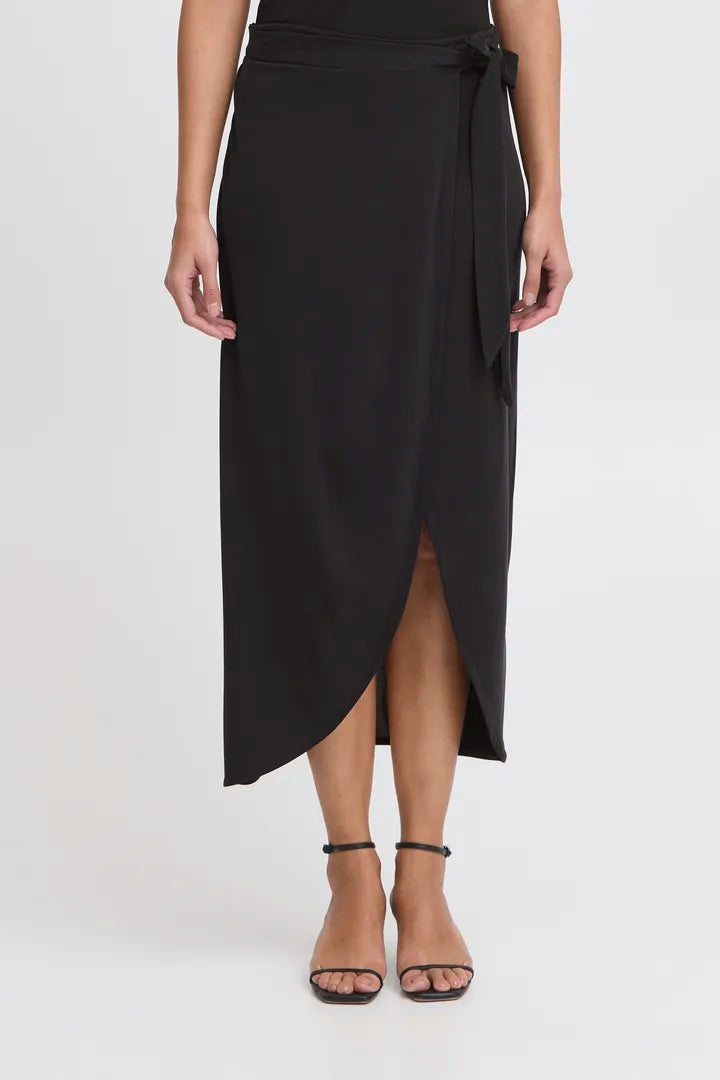 Ichi Panny Long Wrap Skirt in Black - 20123034
