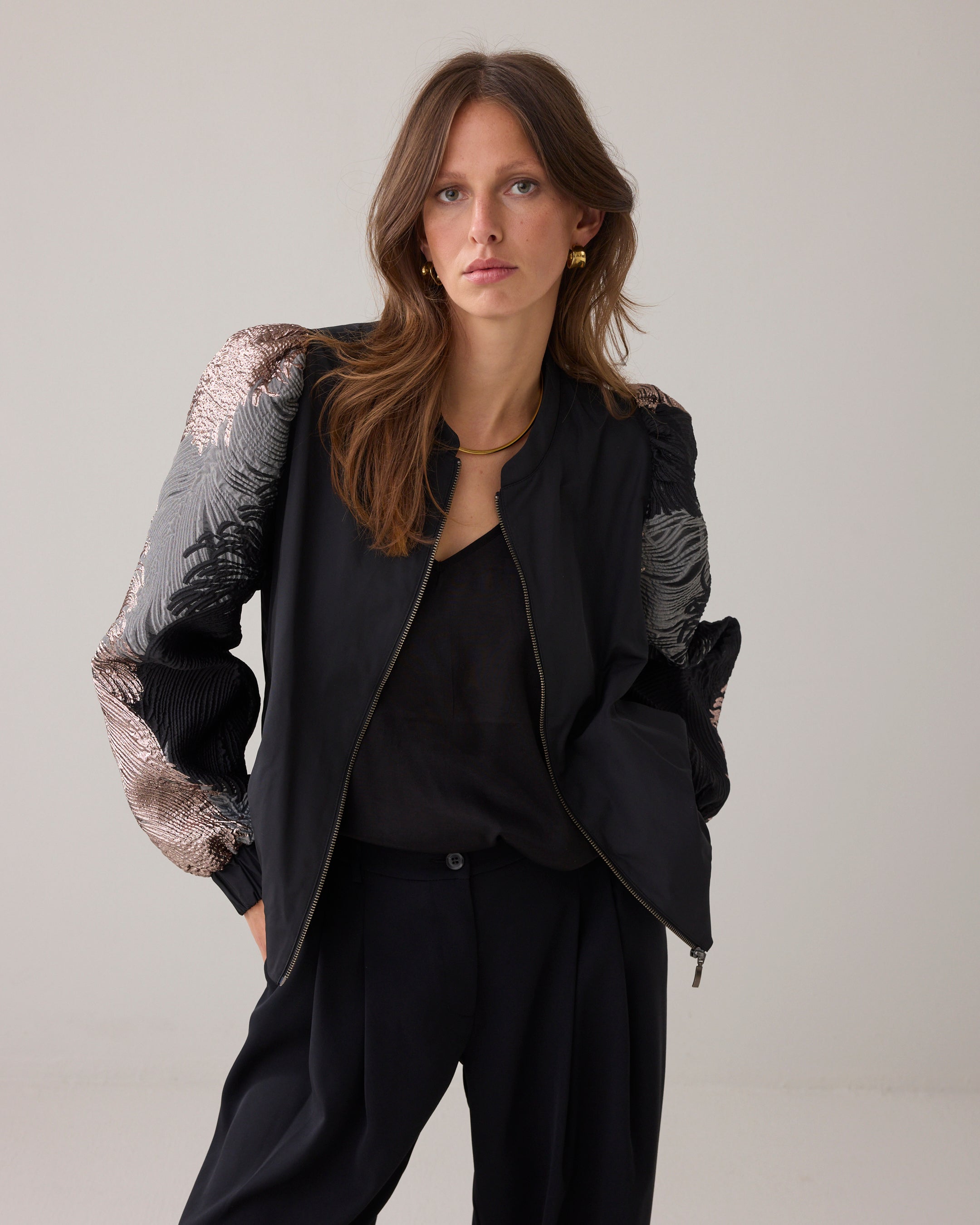 Summum Woman Bomber Jacket Leaves Jacquard in Multicolour - 1s1275-12336