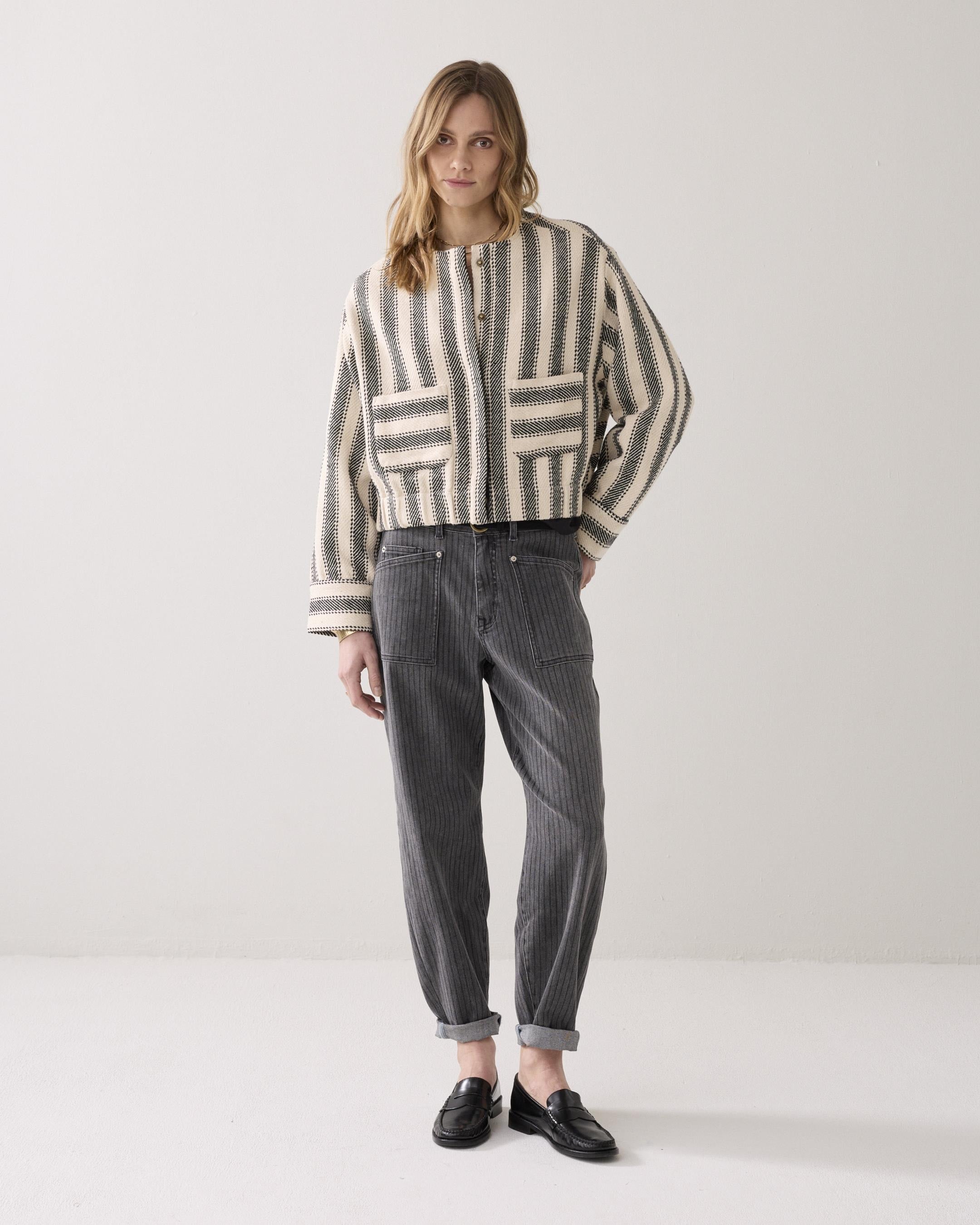 Summum Woman Jacket Stripe in Black Ivory - 1s1277-12329