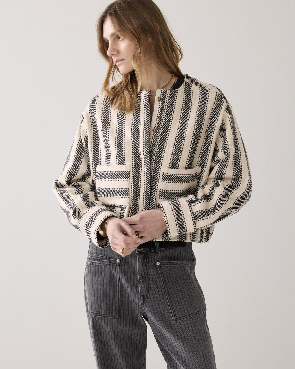 Summum Woman Jacket Stripe in Black Ivory - 1s1277-12329