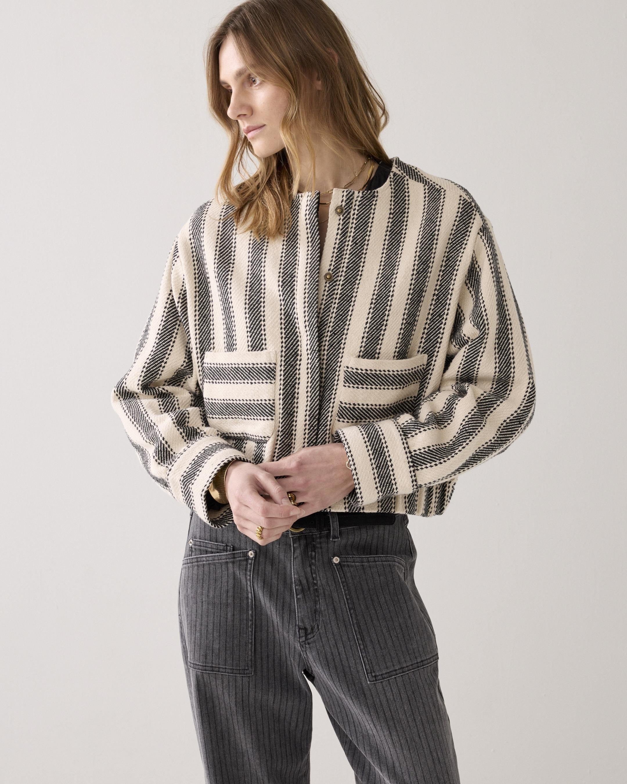 Summum Woman Jacket Stripe in Black Ivory - 1s1277-12329