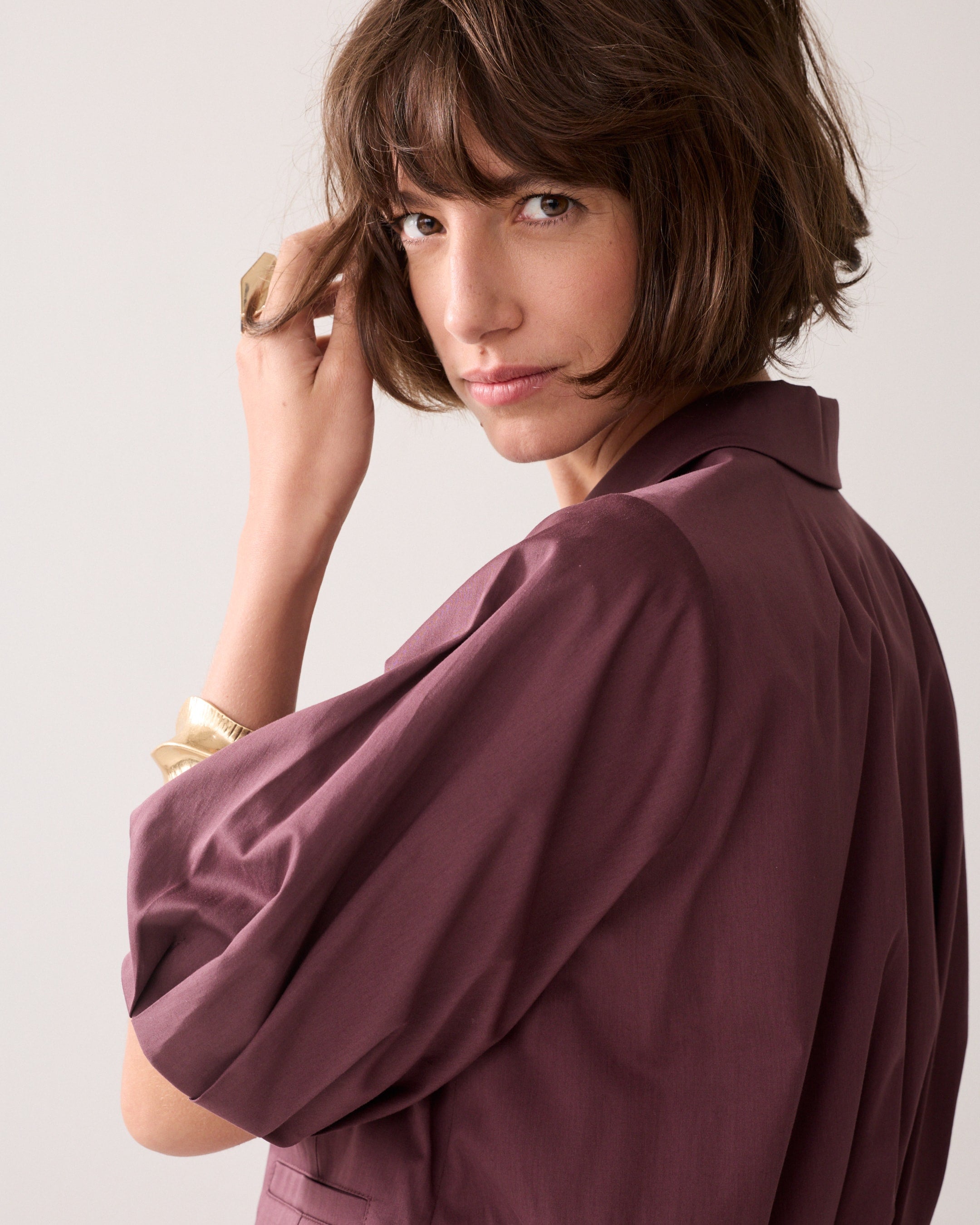 Summum Woman Cotton Stretch Blazer in Deep Fig