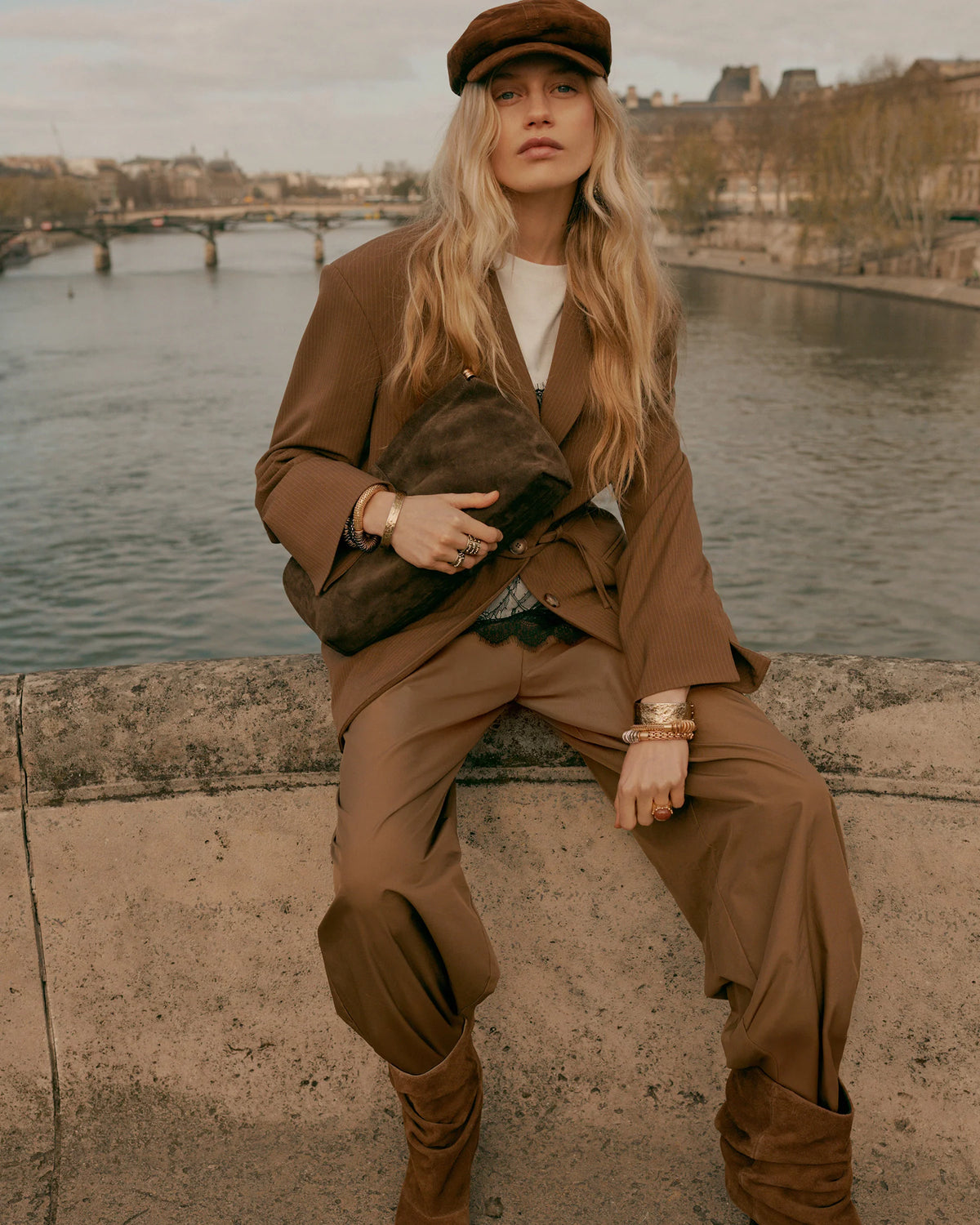 Summum Woman Pinstripe Blazer in Sepia Brown