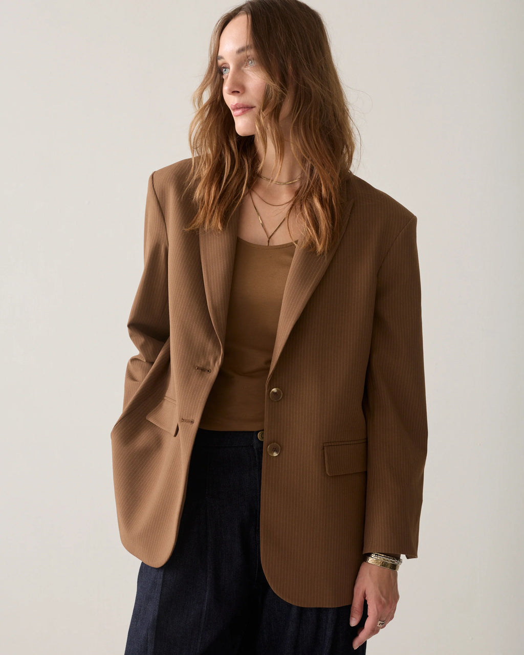 Summum Woman Pinstripe Blazer in Sepia Brown