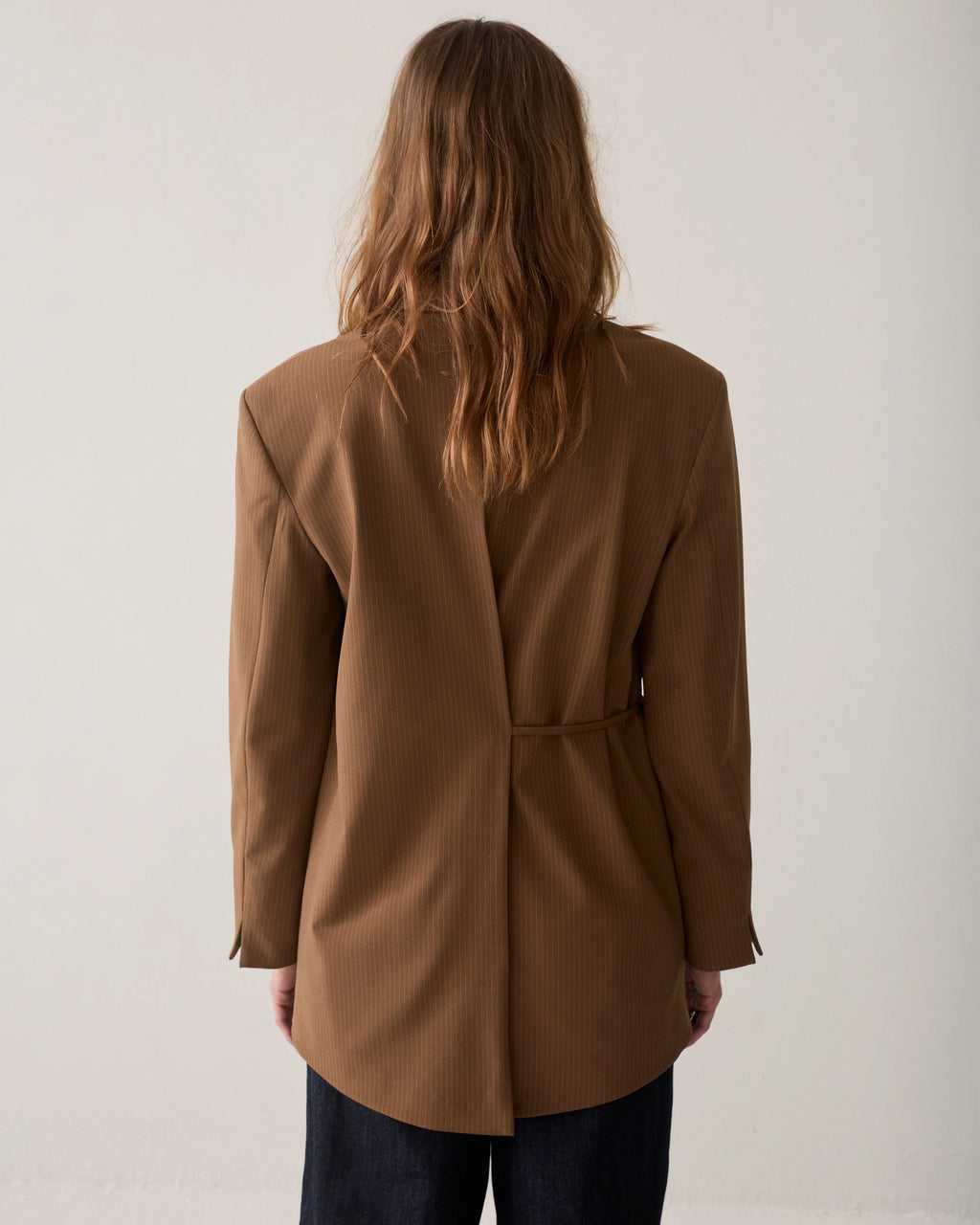 Summum Woman Pinstripe Blazer in Sepia Brown