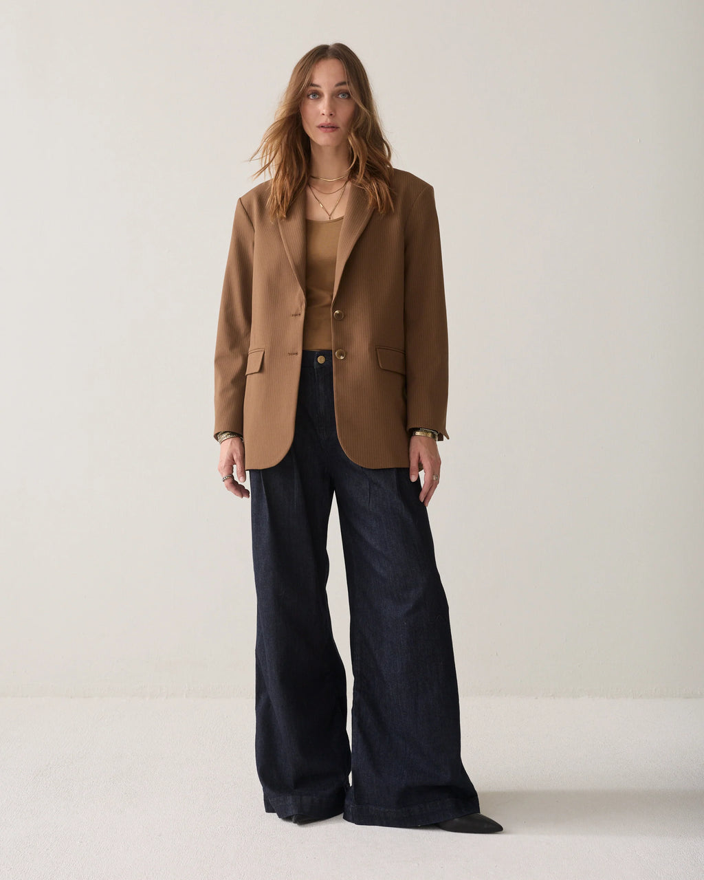 Summum Woman Pinstripe Blazer in Sepia Brown