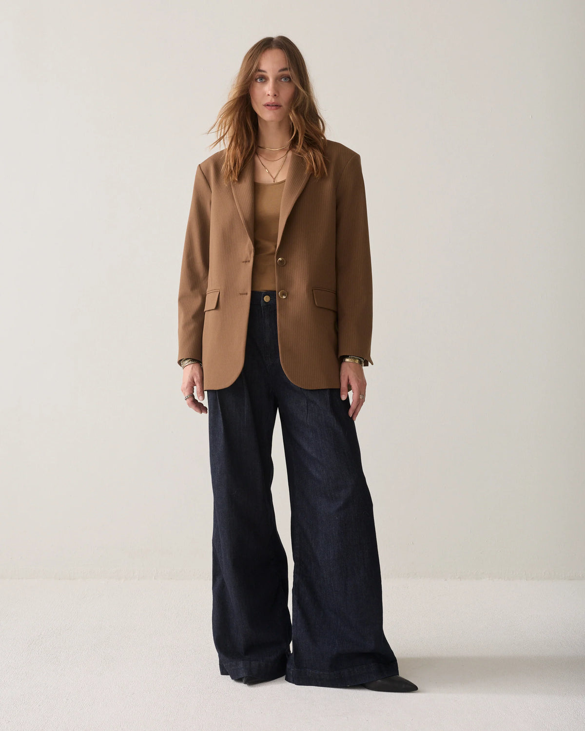 Summum Woman Pinstripe Blazer in Sepia Brown