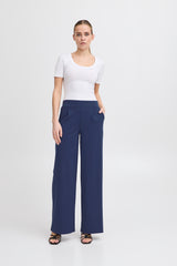 Ichi Kate Sus Long Wide Leg Trousers-Medieval Blue-20118337