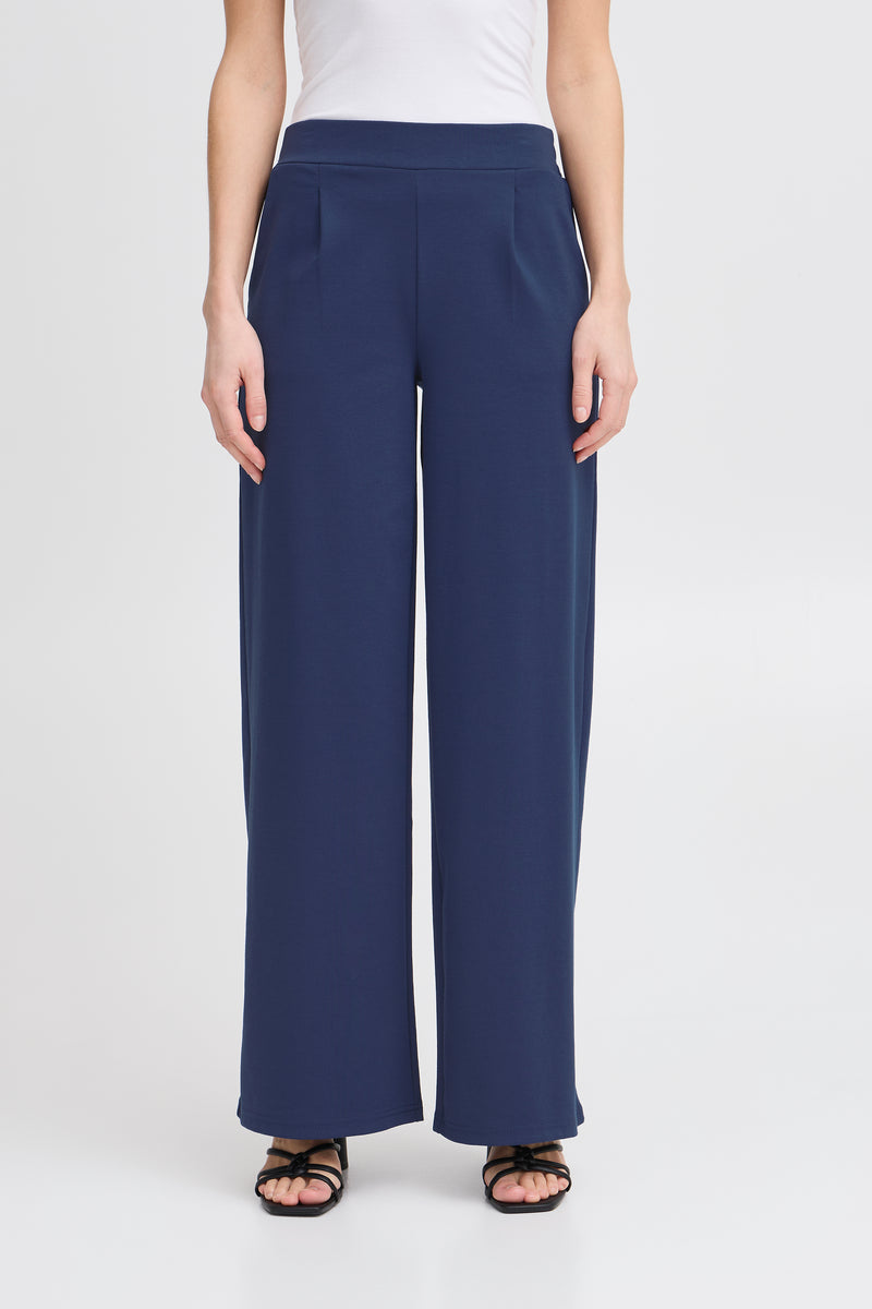 Ichi Kate Sus Long Wide Leg Trousers-Medieval Blue-20118337