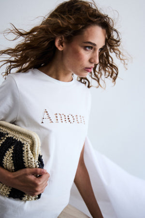 ICHI Pendo Short Sleeve T-shirt with Amour slogan - 20122771