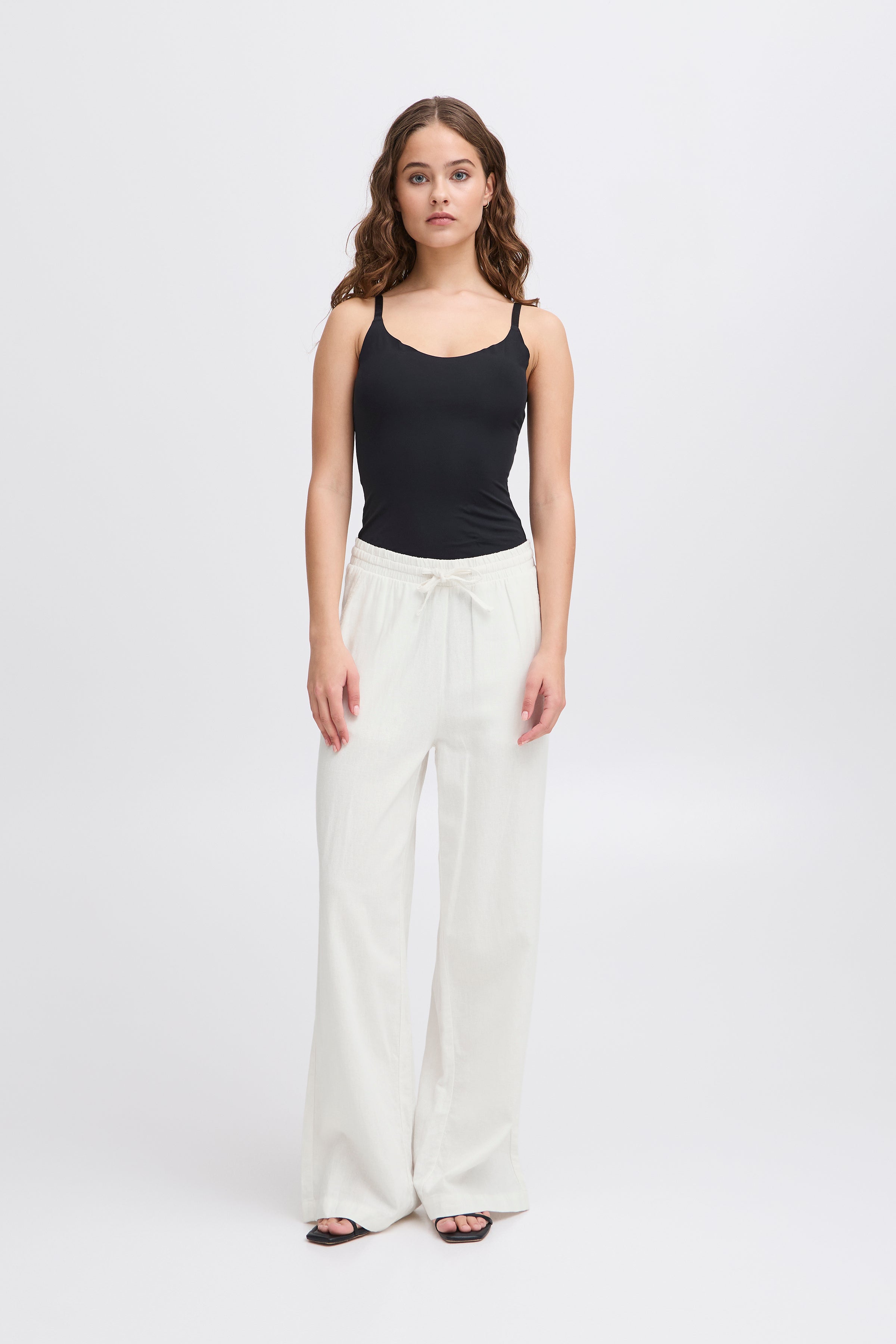 Ichi Linno Pants in Cloud Dancer White - 20122911