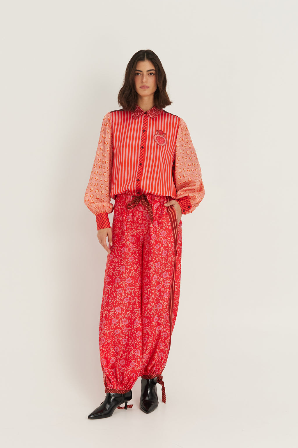Me369 Sola Printed Puff Sleeve Blouse in Red Aura