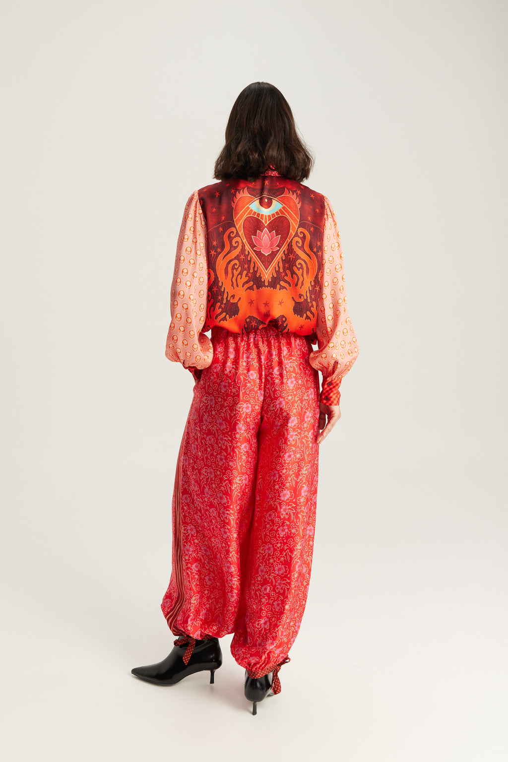 Me369 Sola Printed Puff Sleeve Blouse in Red Aura