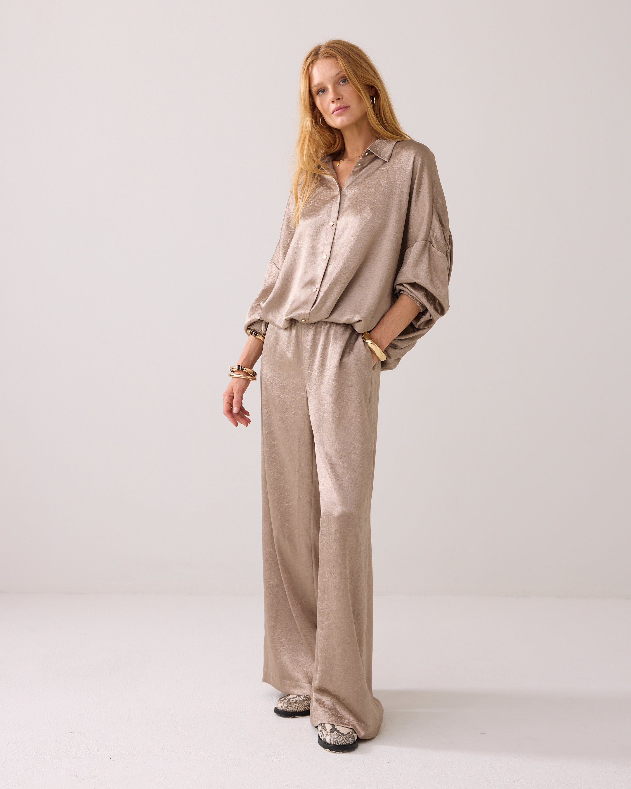 Summum Women Blouse Crinkle Satin in Funghi - 2s3145-12294