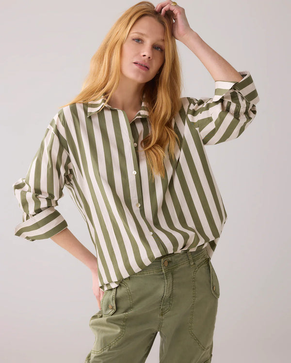 Summum Woman Printed Stripe Blouse in Combat Green 2s3260-12164