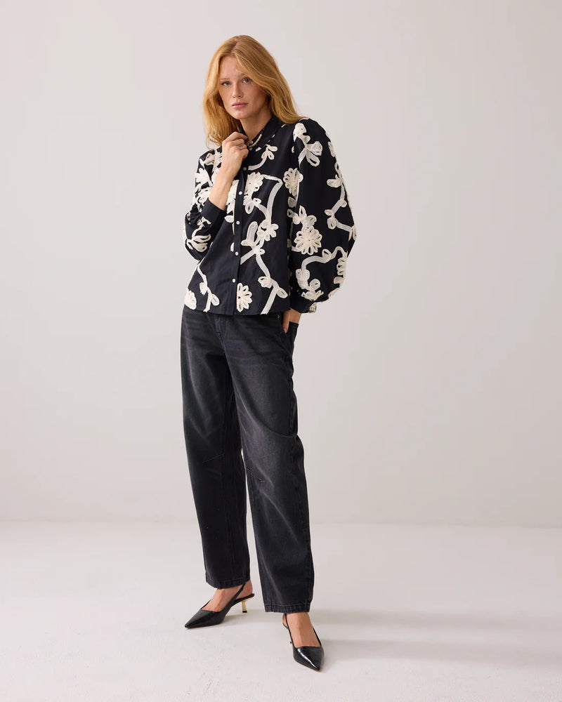 Summum Woman Blouse Tape Pattern Voile in Black - 2s3327-12292