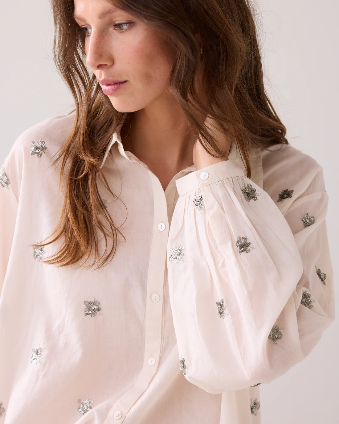 Summum Woman Blouse Scattered Embro in Ivory - 2s3328-12012