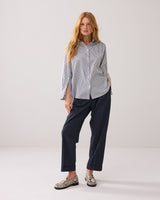 Summum Woman Navy, Midnight Blue, Pinstripe Shirt, Blouse, Long Sleeved, EvaLucia Boutique, Perth, Scotland