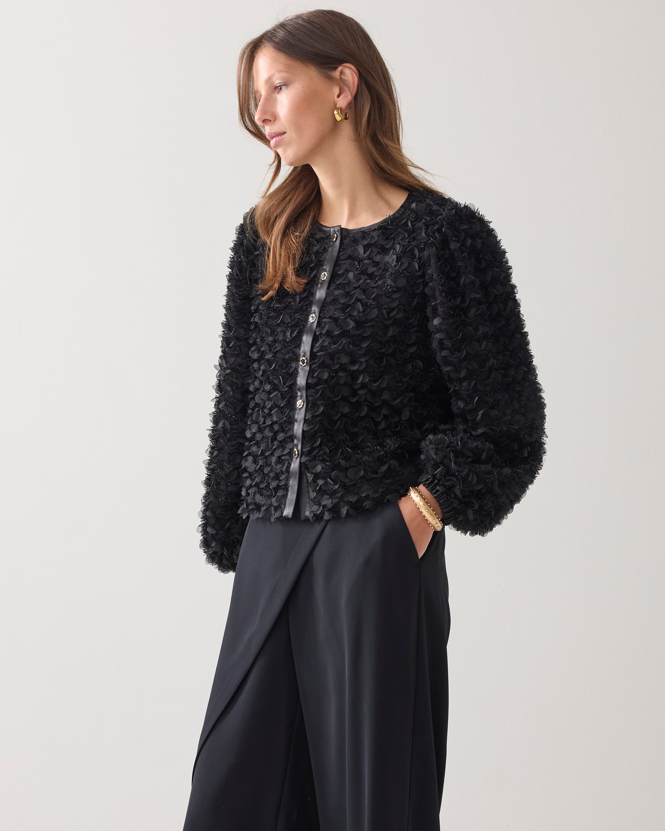 Summum Woman Jacket 3D Flower in Black - 2s3365-12322