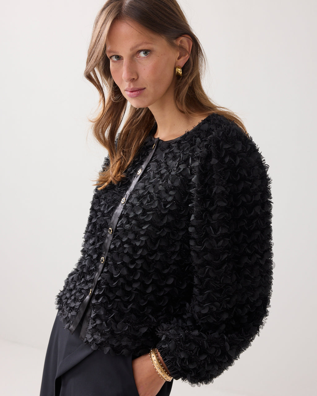 Summum Woman Jacket 3D Flower in Black - 2s3365-12322